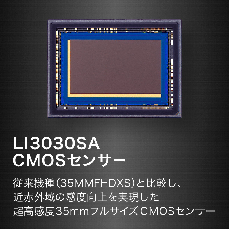 LI3030SA CMOSセンサー 従来機種（35MMFHDXS）と比較し、近赤外域の感度向上を実現した超高感度35mmフルサイズCMOSセンサー