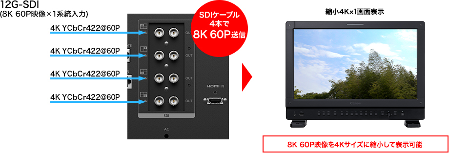イメージ：12G-SDI（8K 60P映像×1系統入力）