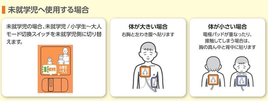 小児用パッド:機種によってはスイッチ等で切り替えるものもあります。