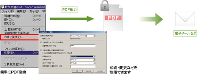 図：印刷設定と同時に保存、パスワード付PDFも簡単にできる