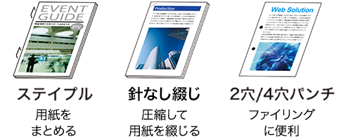 ステイプル 用紙をまとめる|針なし綴じ 圧縮して用紙を綴じる|2穴/4穴パンチ ファイリングに便利