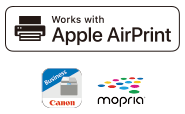 Works with Apple AirPrint、Mopria®、Canon