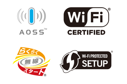 図：Wi-Fi、WPS、AOSS、らくらく無線スタートのロゴマーク