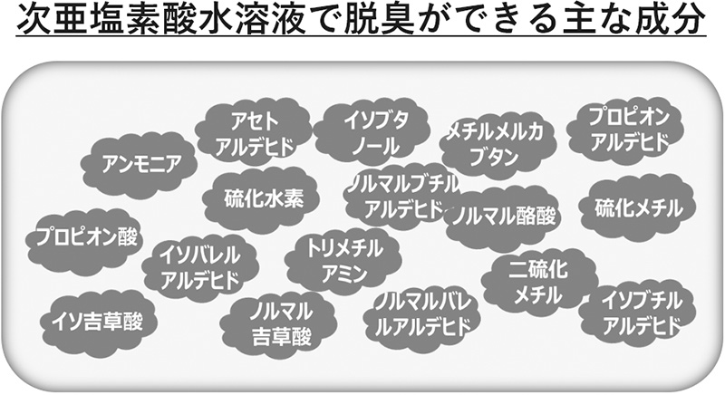 図:次亜塩素酸水溶液で脱臭ができる主な成分