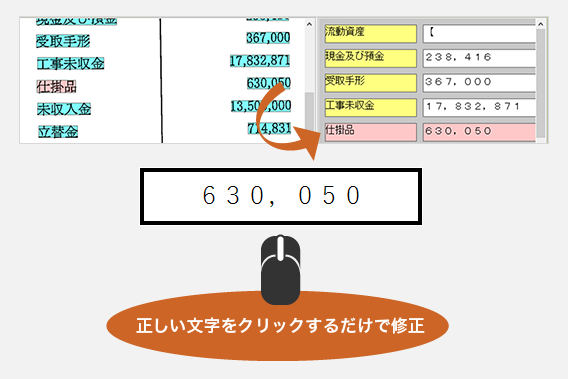 正しい文字をクリックするだけで修正できます。