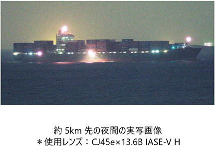 約5km先の夜間の実写画像 *使用レンズ:CJ45e×13.6B IASE-V H