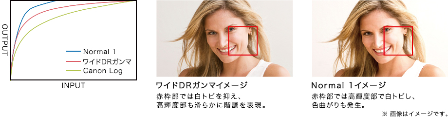 図:Canon LogとワイドDRガンマの比較図