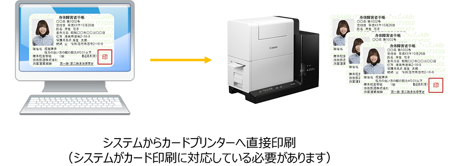 システムからカードプリンターへ直接印刷(システムがカード印刷に対応している必要があります)
