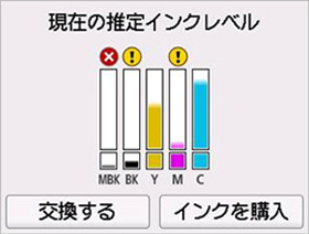 現在の推定インクレベル 交換する、インクを購入