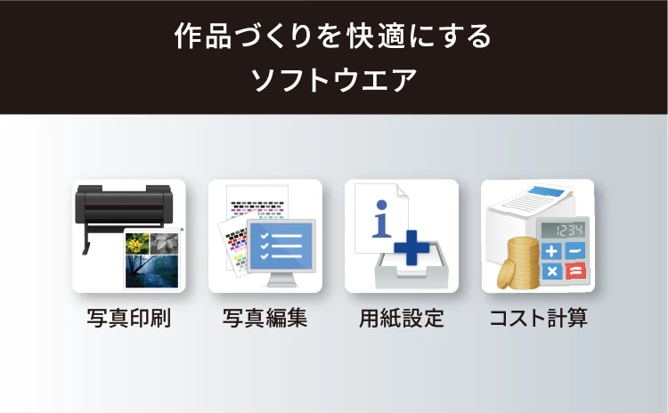 作品づくりを快適にするソフトウエア 写真印刷、写真編集、用紙設定、コスト計算