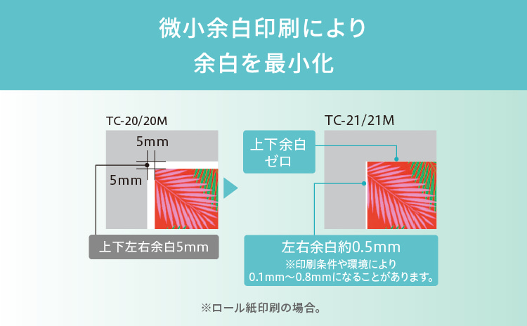 微小余白印刷により余白を最小化 ※ロール紙印刷の場合。