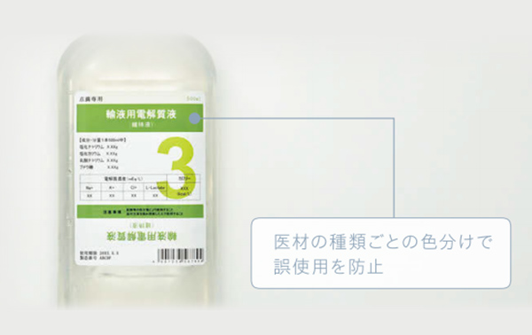 医材の種類ごとの色分けで誤使用を防止