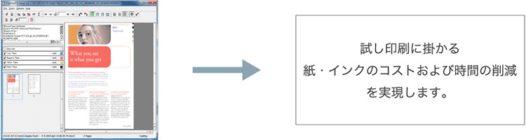 試し印刷に掛かる紙・インクのコストおよび時間の削減を実現します。