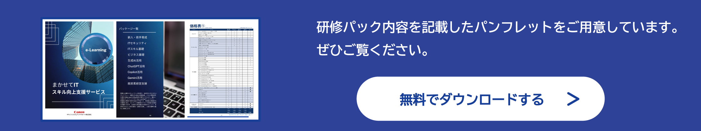 研修パック内容を記載したパンフレットをご用意しています。ぜひご覧ください。 無料でダウンロードする