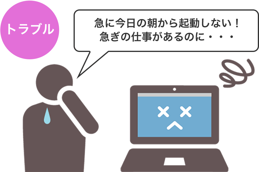 急に今日の朝から起動しない!急ぎの仕事があるのに