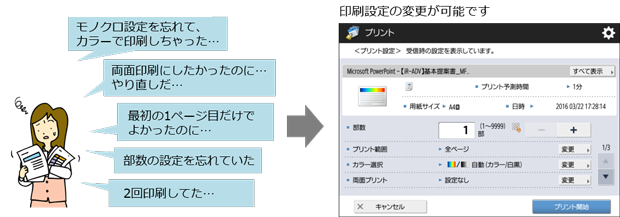 印刷設定の変更が可能です。