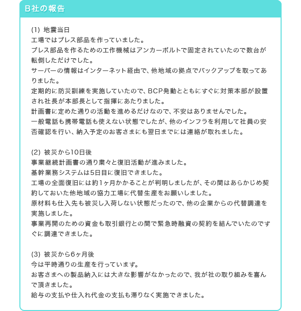 B社の報告