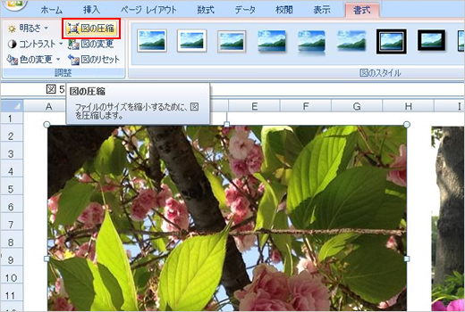 2.	メニューから「図の圧縮」をクリックします。