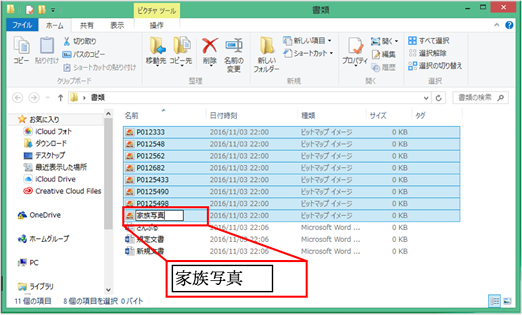 3.	ファイル名を入力して、[Enter]キーを押します。ここでは、「家族写真」と入力します。