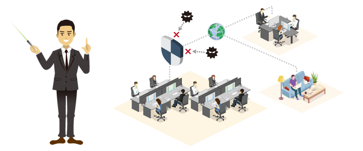 社内外の業務時に、ウイルス感染や情報漏洩などの心配のない強固なセキュリティ環境が構築されていれば、従業員は安心して業務を行うことができます。また端末の盗難や紛失対策を行うことも重要です。